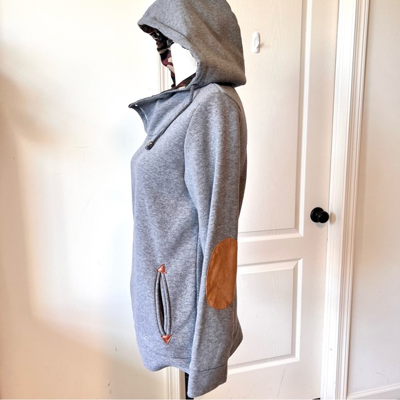 YISIDA Faux Suede Elbow Patch Camo Lined Hooded Sweatshirt—SZ. Medium - Picture 5 of 16